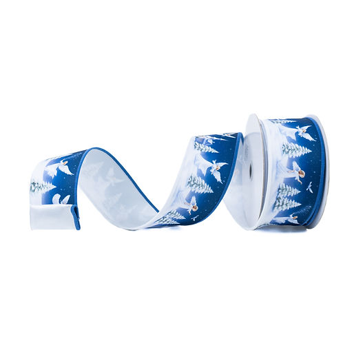 RIBBON 2.5" X 10YDS ANGEL WINTER BLUE AND WHITE
