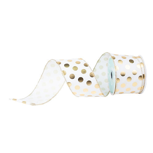RIBBON 2.5" X 10YDS METALLIC POLKA DOTS ( 2 COLORS )