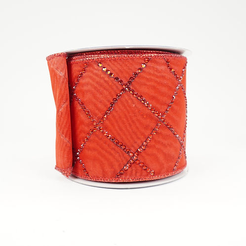 RIBBON 4X10YDS RED DOUBLE SHEER WITH RED JEWELS