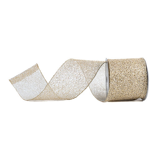 RIBBON 4" X 10YDS GLITTER CORAL PLATINUM