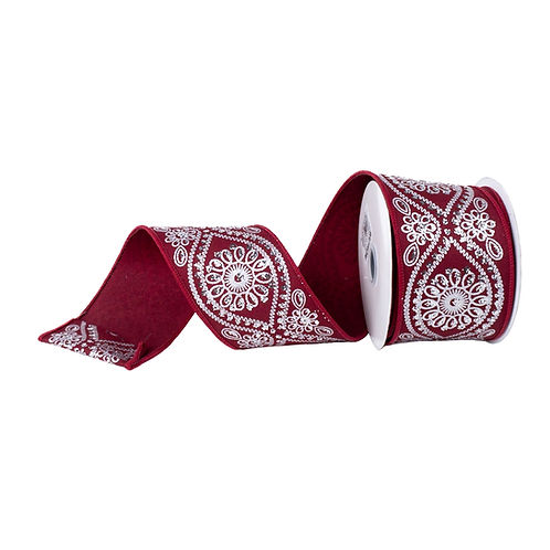 RIBBON 2.5" X 10YDS DELUXE WAVY FLORAL SILVER ( 6 COLORS )
