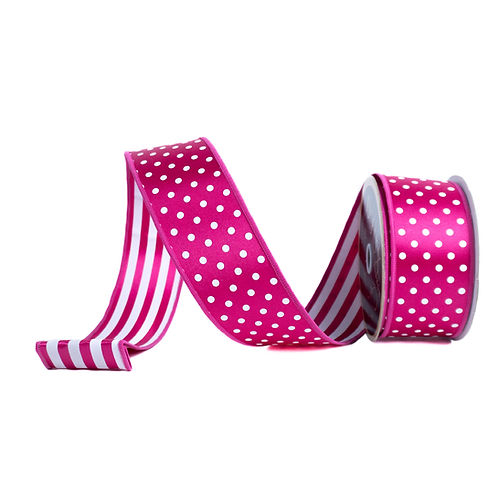 RIBBON 2.5" X 10YDS STRIPE WITH POLKA DOTS WHITE ( 2 COLORS )