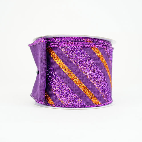 RIBBON 2.5X10YDS DIAGONAL STRIPE PURPLE