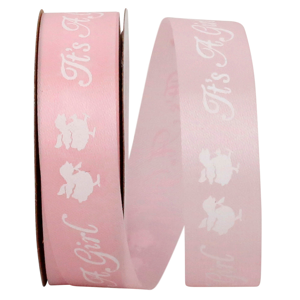 Pink White 7 8 Inch Its A Girl Satin Cooler Ribbon for Wreaths & Bows