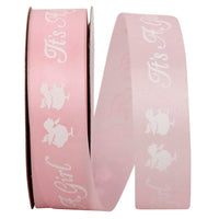 Pink White 7 8 Inch Its A Girl Satin Cooler Ribbon for Wreaths & Bows