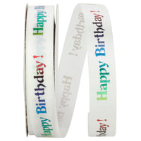 White 5 8 Inch Happy Birthday Satin Holographic Ribbon for Wreaths & Bows
