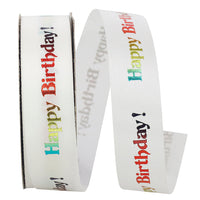 White 7 8 Inch Happy Birthday Satin Holographic Ribbon for Wreaths & Bows