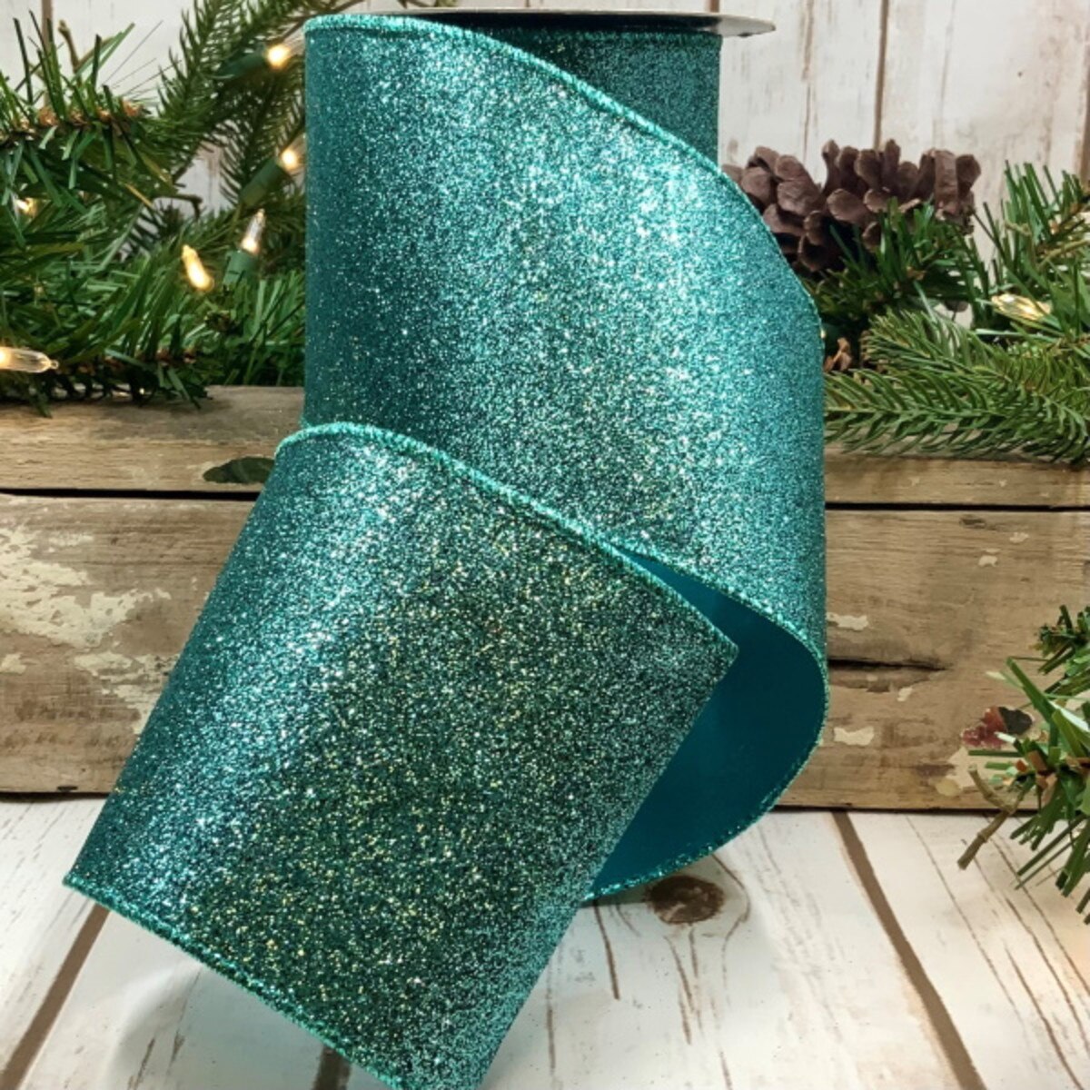 Teal Glitter Ribbon 4 Inch x 10 Yards