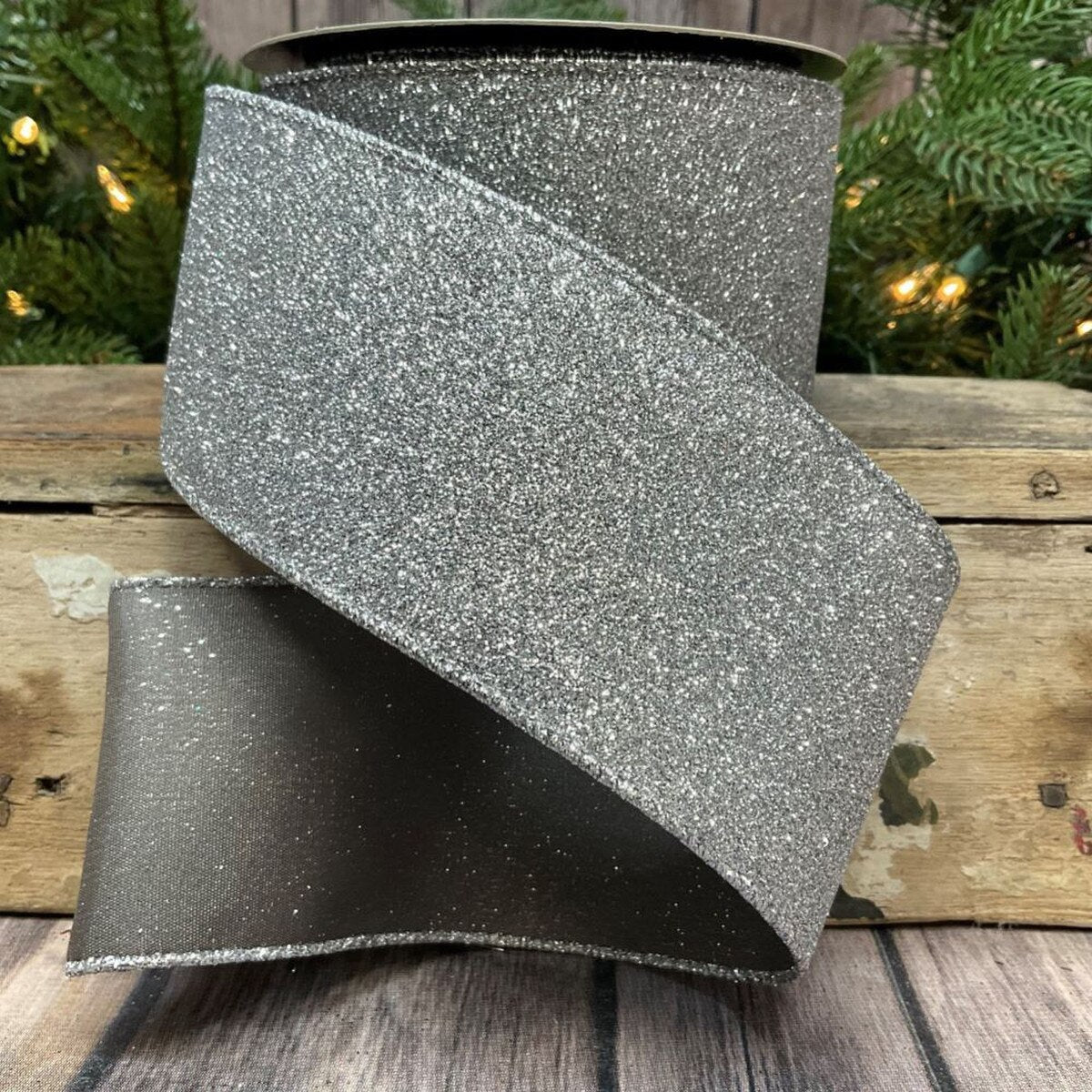 Silver Glitter Ribbon 2.5 Inch x 10 Yards Vintage