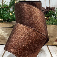 Brown Glitter Ribbon 4 Inch x 10 Yards