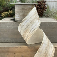 Glitter Bark Cream Faux Linen Ribbon 2.5 Inch x 10 Yds