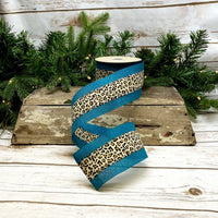 Linen Leopard Ribbon Teal 2.5