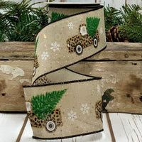 Linen Ribbon 2.5 Inch Leopard Truck Natural 10 Yds