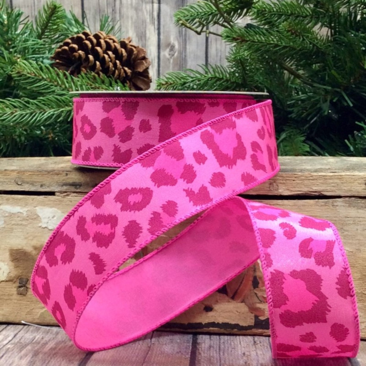 Satin Ribbon Hot Pink Leopard Print 1.5 Inch x 10 Yards