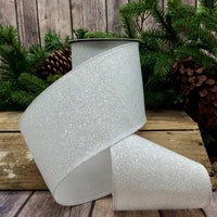 Silver Glitter White Linen Ribbon 4 Inch x 10 Yards