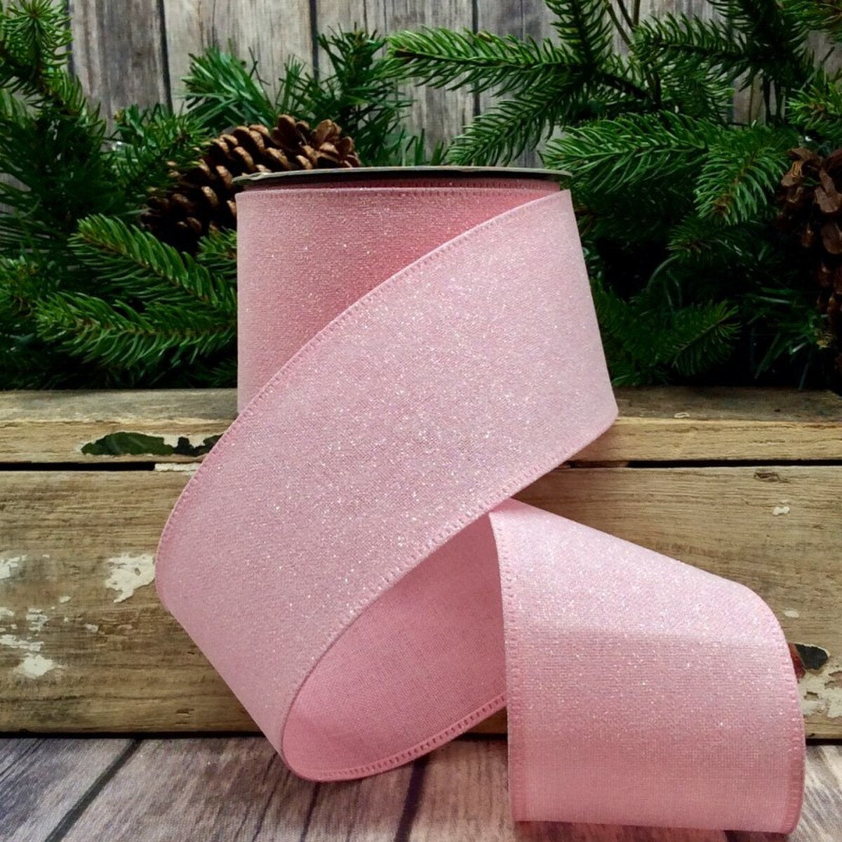 Glitter Pink Linen Ribbon 2.5 Inch x 10 Yards