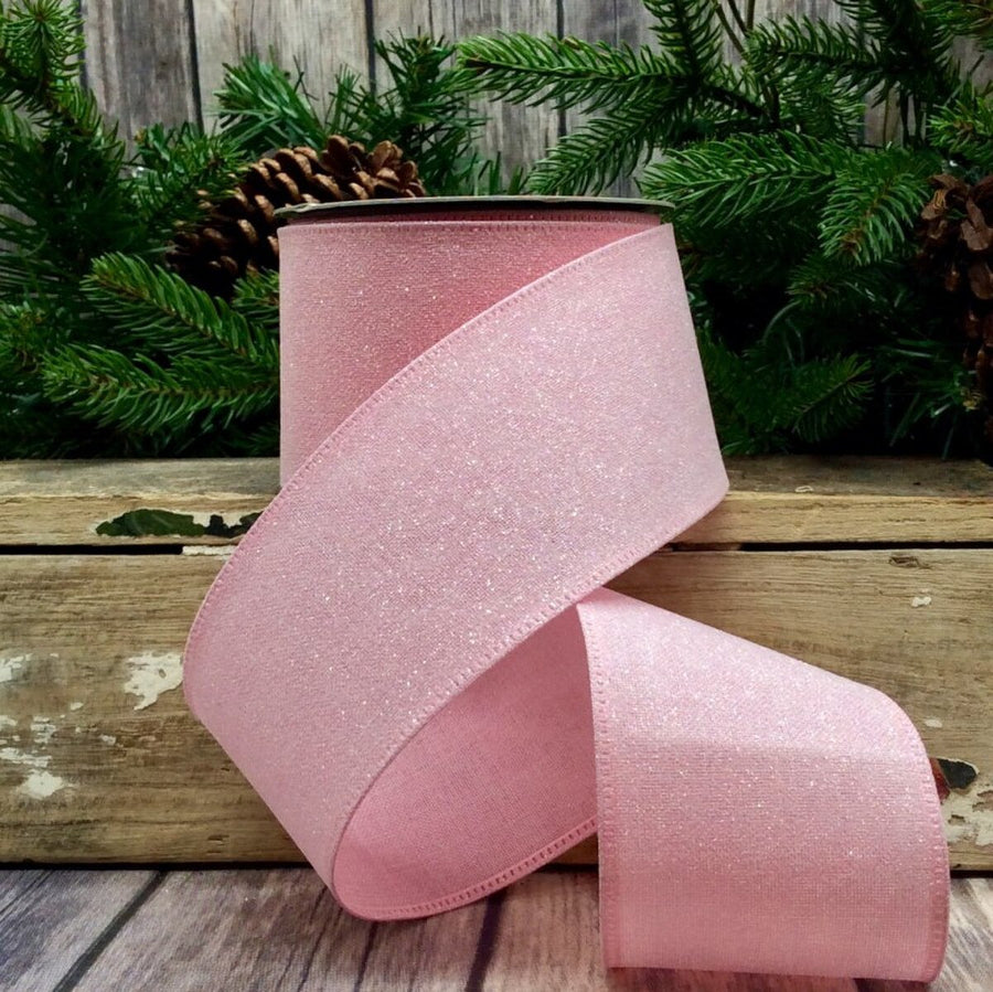 Glitter Pink Linen Ribbon 2.5 Inch x 10 Yards