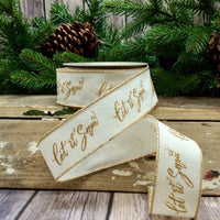 Ivory Ribbon Cotton Linen Let It Snow Gold Glitter 1.5
