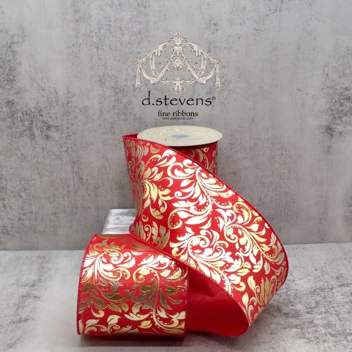 Gold Foil Stamp Leaves Satin Ribbon 4 Inch x 10 Yards
