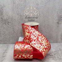 Gold Foil Stamp Leaves Satin Ribbon 4 Inch x 10 Yards