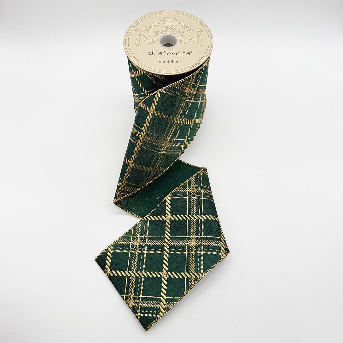 Hunter Green Satin Ribbon with Gold Foil Diagonal Lines 4" x 10 Yds