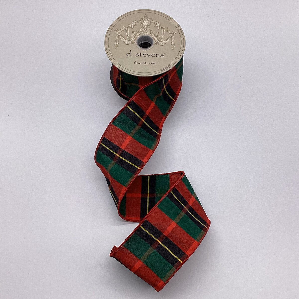 Meadow Plaid Faux Dupion Ribbon Green Red Black 2.5" x 10 Yds