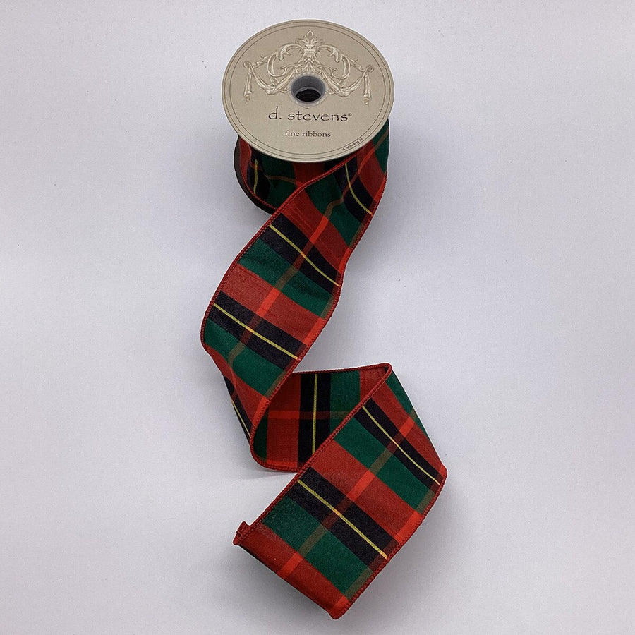 Meadow Plaid Faux Dupion Ribbon Green Red Black 2.5" X 10 Yds