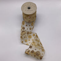 Gold Glitter Polka Dots Cream Sheer Ribbon 4