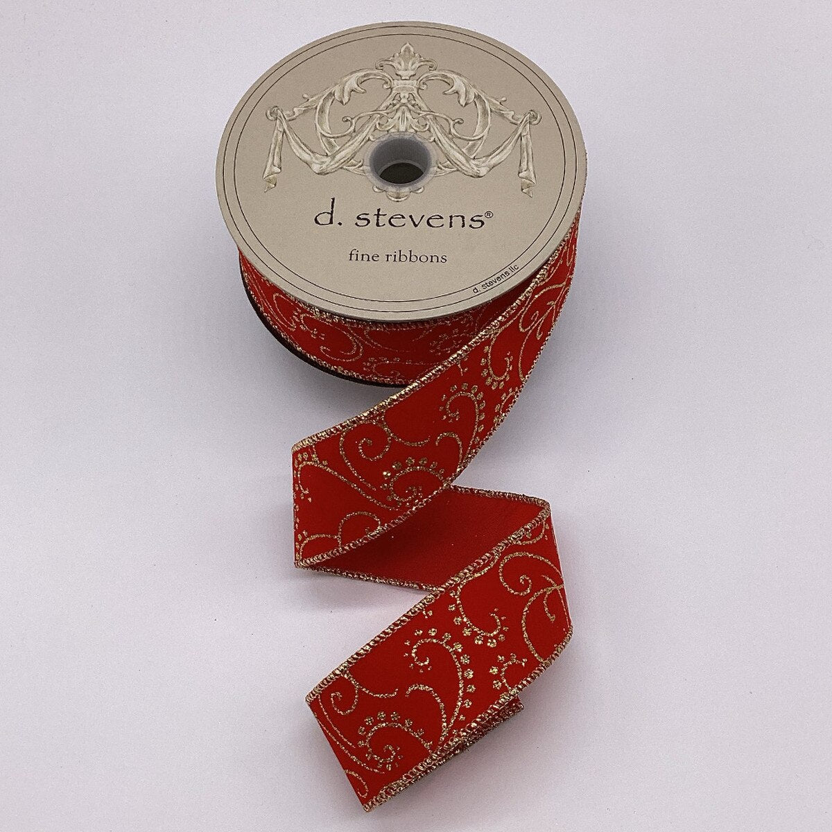 Red Velvet Gold Glitter Swirls Ribbon 1.5 Inch x 10 Yards