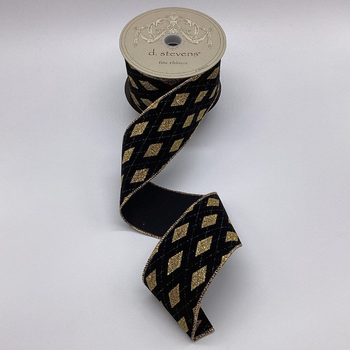 Velvet Green Gold Glitter Harlequin Ribbon 2.5 In x 10 Yds