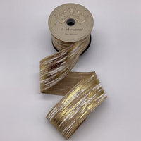 Linen Ribbon Brushed White Metallic Gold 2.5