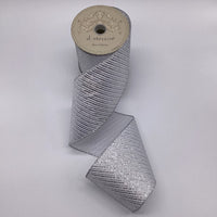 Satin Silver Glitter White Ribbon with Diagonal Mini Stripes
