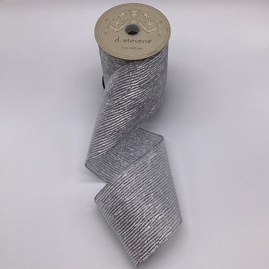 Silver Lame Crinkle Mesh Ribbon 4 Inch x 10 Yards