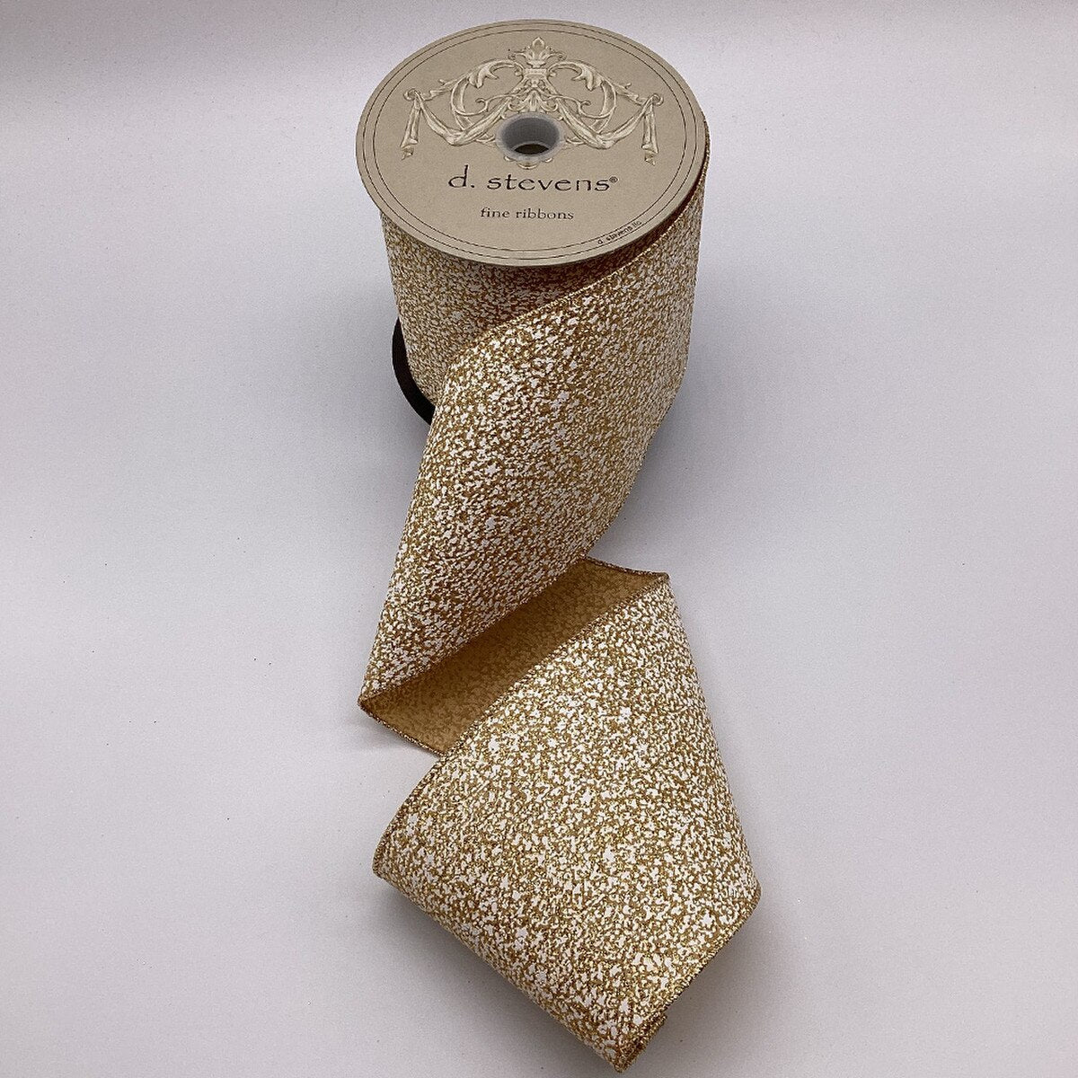 Glitter White Speckle Paint with Gold White Ribbon 4" x 10 Yds