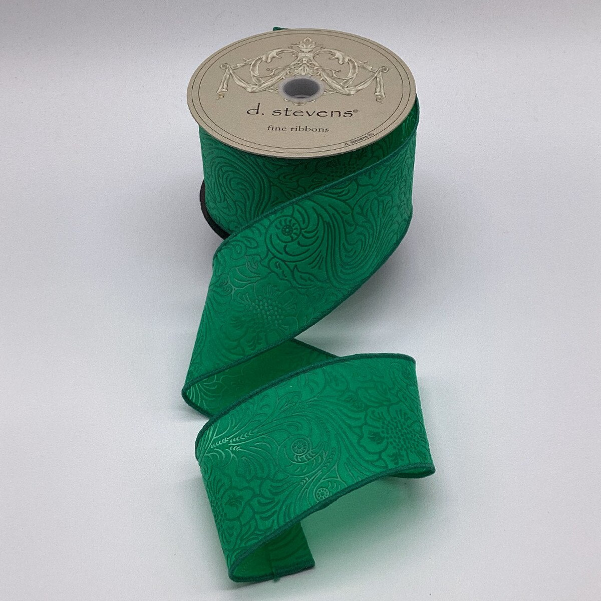 Green Embossed Floral Polypropylene Ribbon 2.5 Inch x 10 Yards