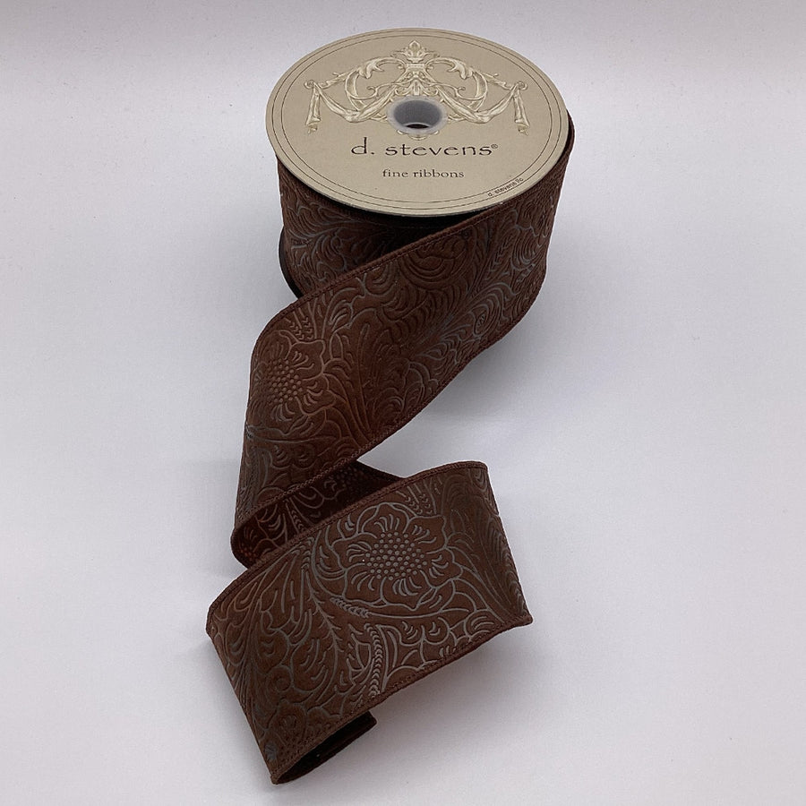 Brown Embossed Floral Polypropylene Ribbon 2.5 Inch x 10 Yds
