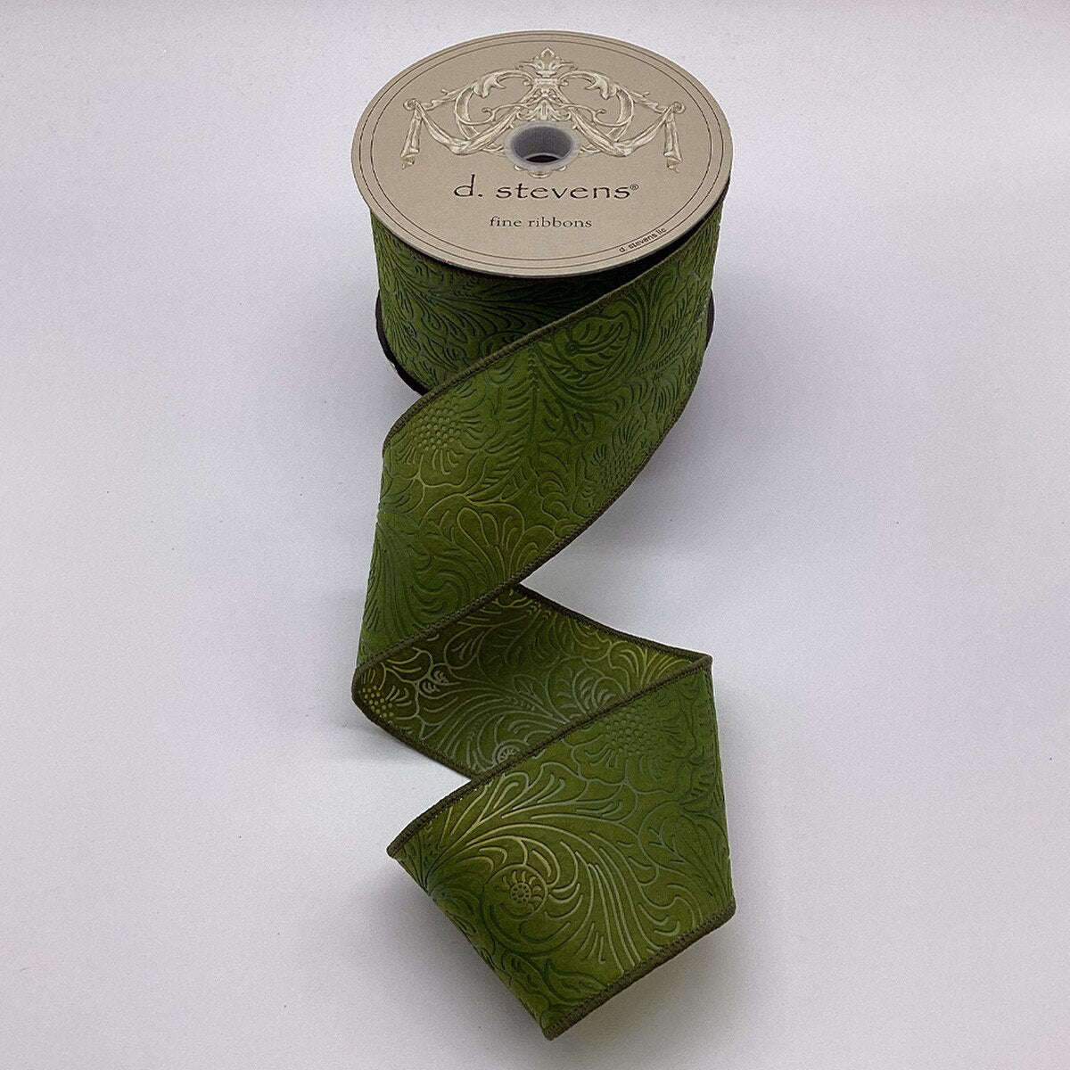 Olive Embossed Floral Polypropylene Ribbon 2.5" x 10 Yds