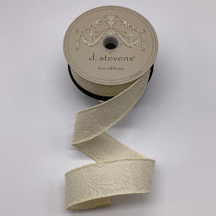 Cream Embossed Floral Polypropylene Ribbon 1.5" x 10 Yds