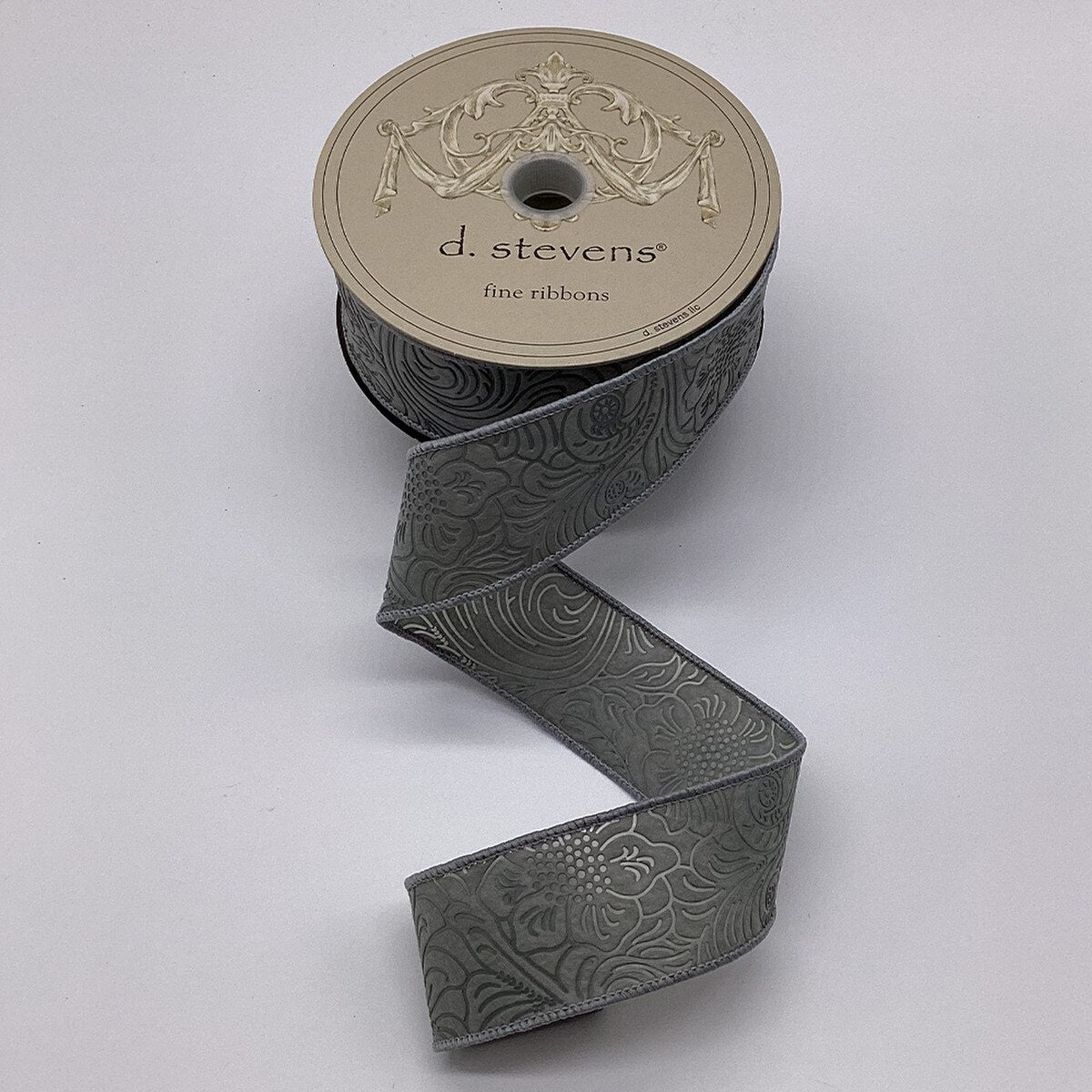 Grey Polypropylene Ribbon with Embossed Floral Design 1.5" x 10 Yds