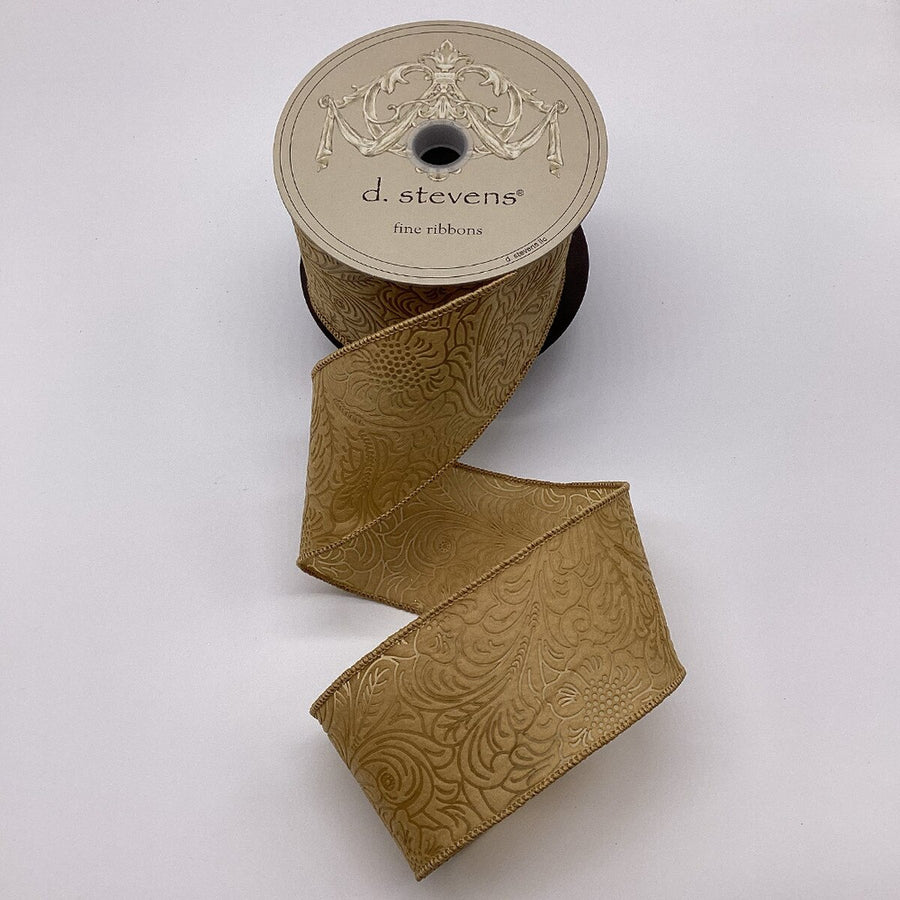 Taupe Embossed Floral Polypropylene Ribbon 2.5" x 10 Yds