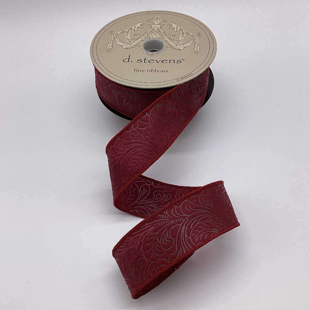 Burgundy Polypropylene Ribbon with Embossed Floral Design 1.5" x 10 Yds