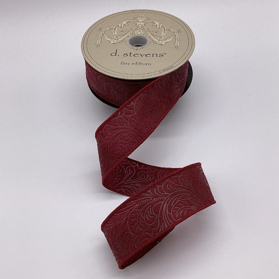 Burgundy Polypropylene Ribbon with Embossed Floral Design 1.5" x 10 Yds