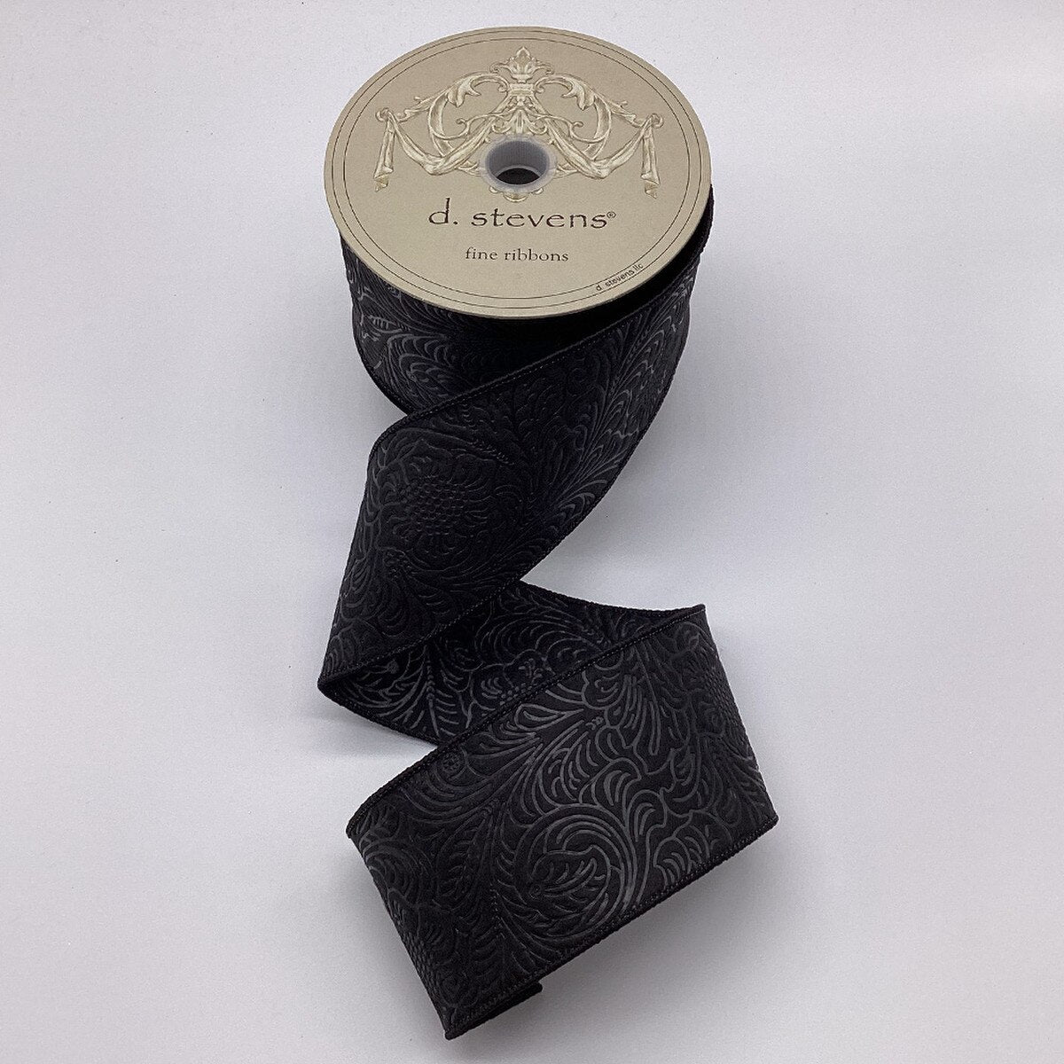 Black Polypropylene Ribbon 2.5 Inch Embossed Floral 10 Yds