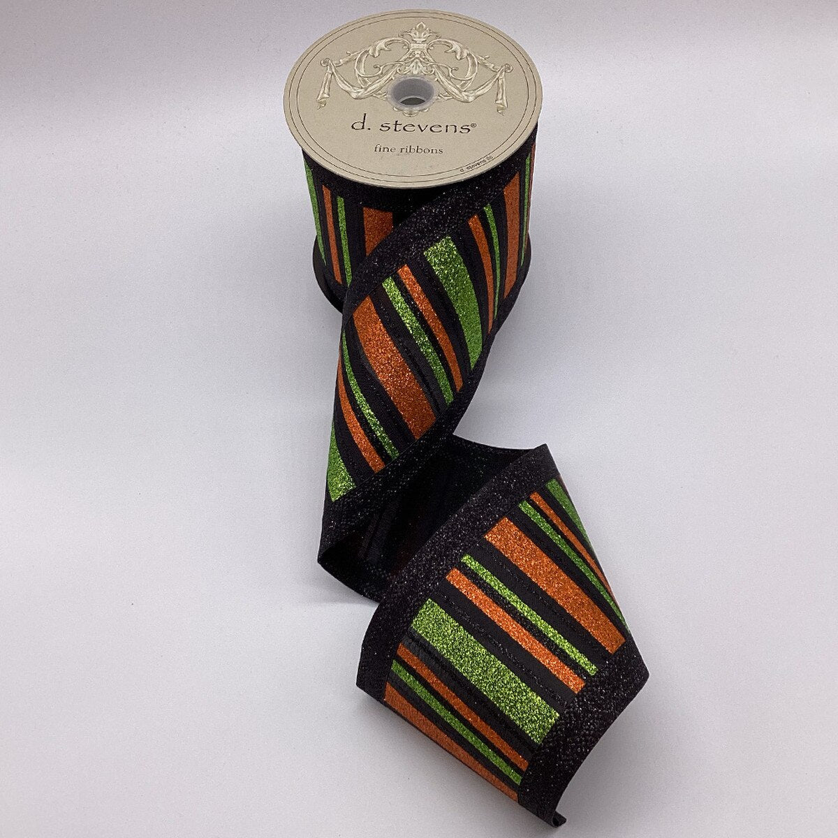 Poplin Ribbon Black Glitter Stripes Orange Lime 4" x 10 Yds