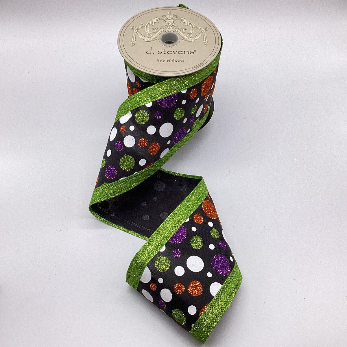 Glitter Polka Dots Black Ribbon 4 Inch x 10 Yards