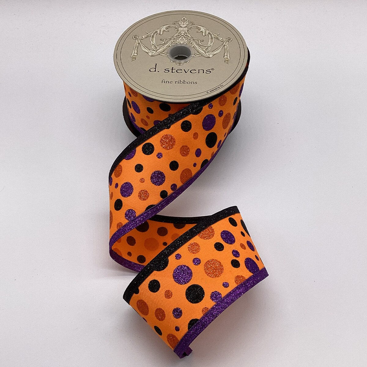 Glitter Polka Dots Ribbon Purple Black 2.5" x 10 Yds