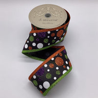 Glitter Polka Dots Orange Lime Black Ribbon 2.5