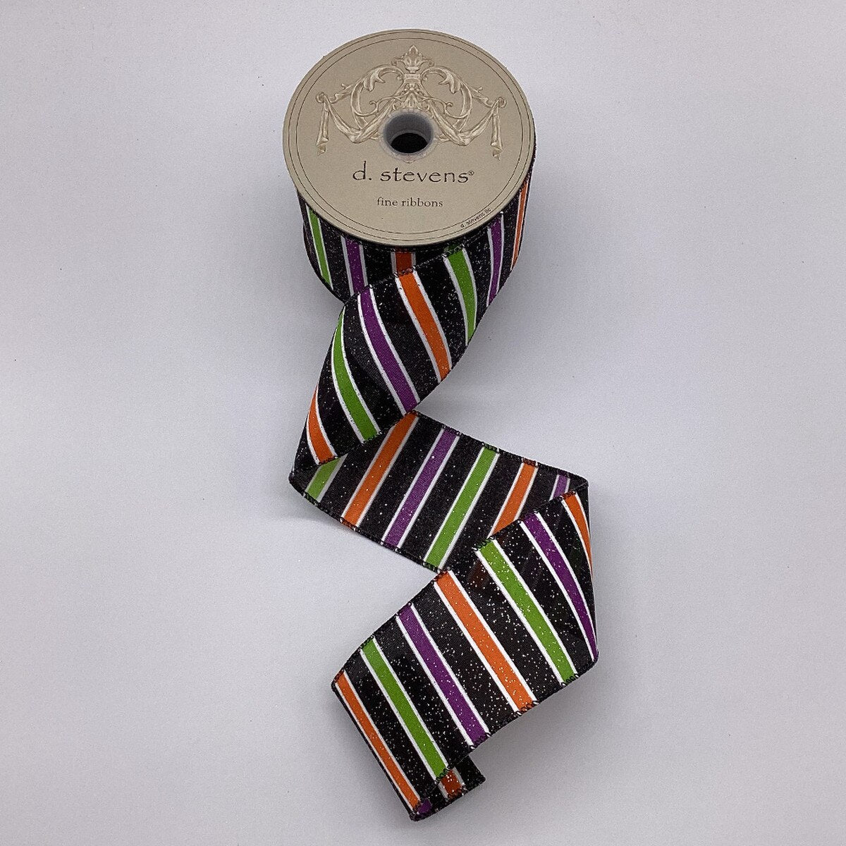 Halloween Stripes Ribbon Black Orange Lime 2.5 Inch 10 Yds