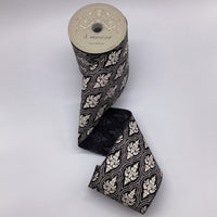 Black White Satin Ribbon Acanthus Pattern 4 Inch x 10 Yds