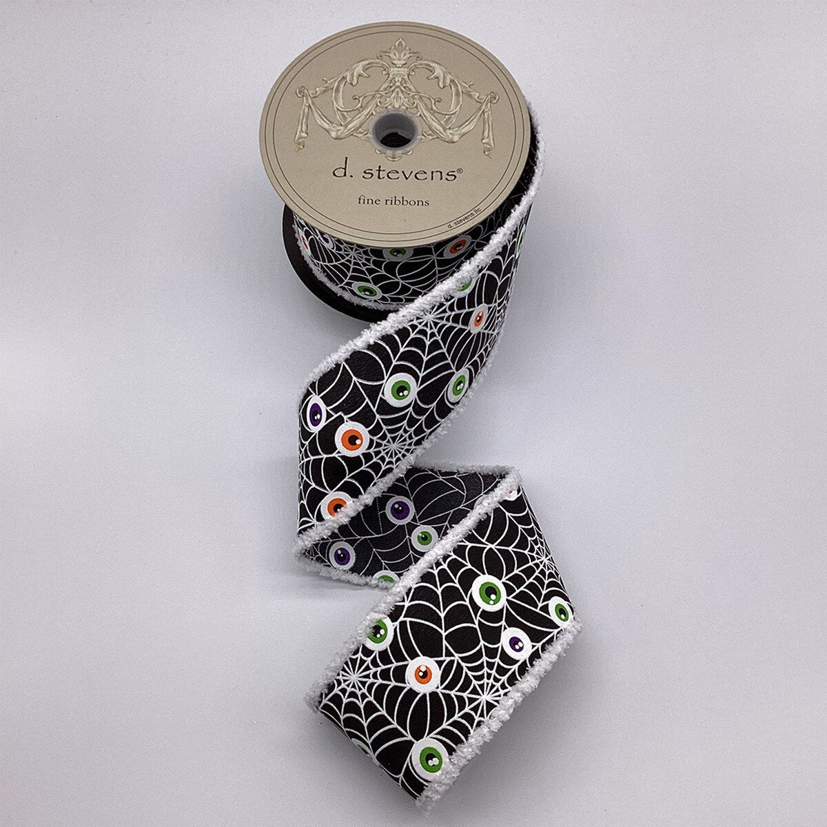Spiderwebs And Eyeballs Black Poplin Ribbon 2.5" x 10 Yds